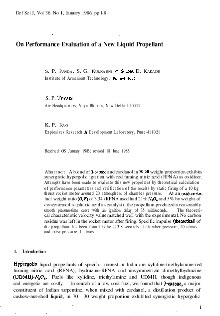 (PDF) On performance evaluation of a new liquid propellant