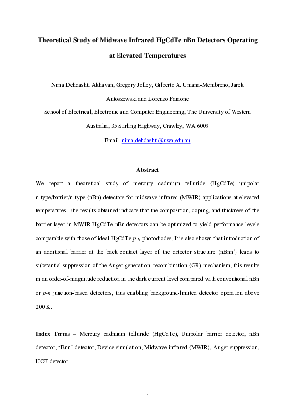 (PDF) Theoretical Study of Midwave Infrared HgCdTe nBn Detectors ...