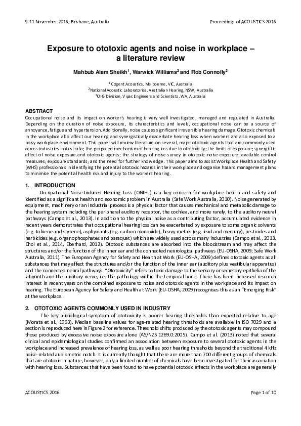 (PDF) Exposure to ototoxic agents and noise in workplace – a literature ...