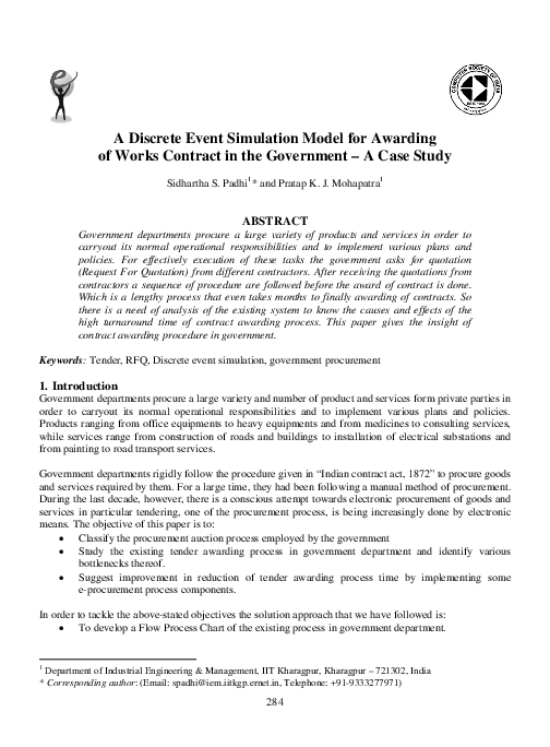 (PDF) A Discrete Event Simulation Model for Awarding of Works Contract ...
