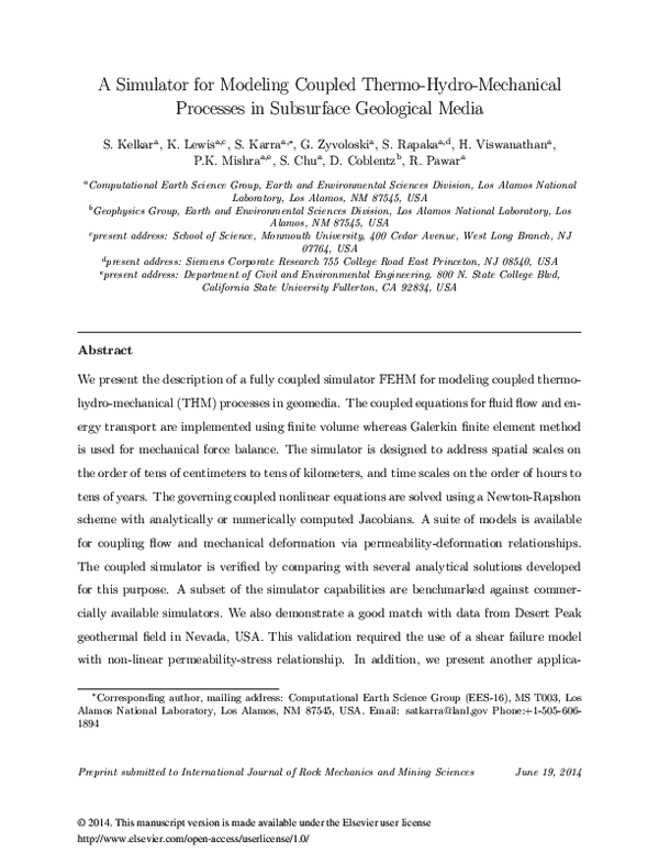 (PDF) A simulator for modeling coupled thermo-hydro-mechanical ...