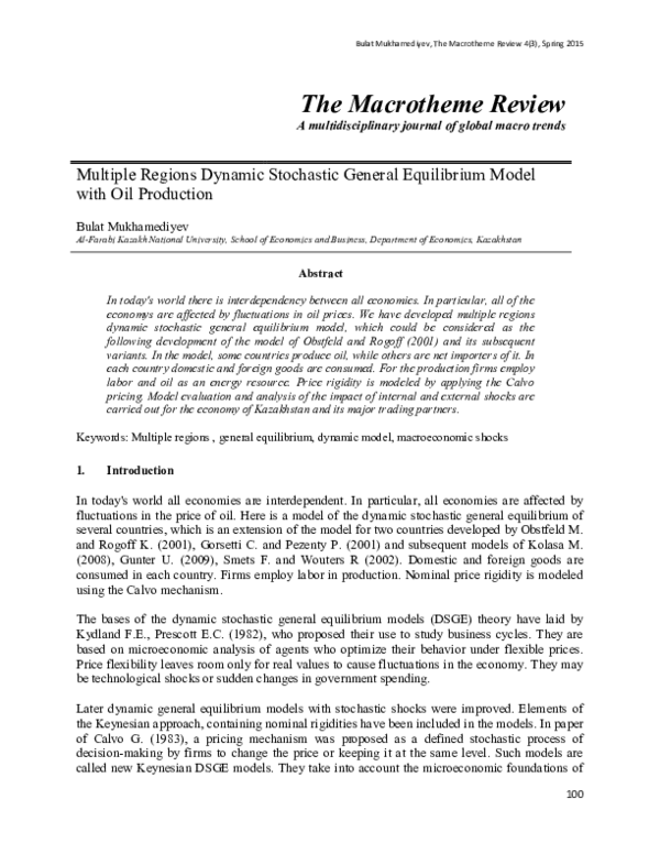 (PDF) Multiple Regions Dynamic Stochastic General Equilibrium Model ...