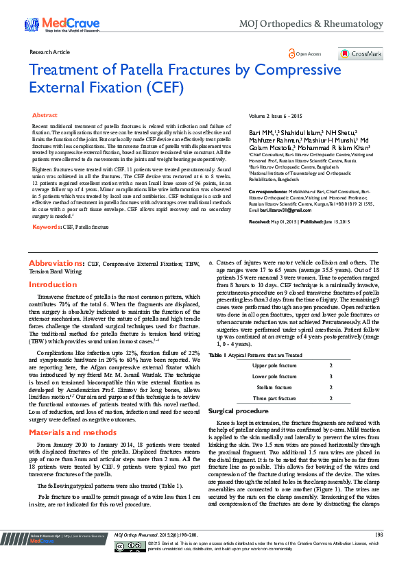 (PDF) Treatment of Patella Fractures by Compressive External Fixation (CEF)