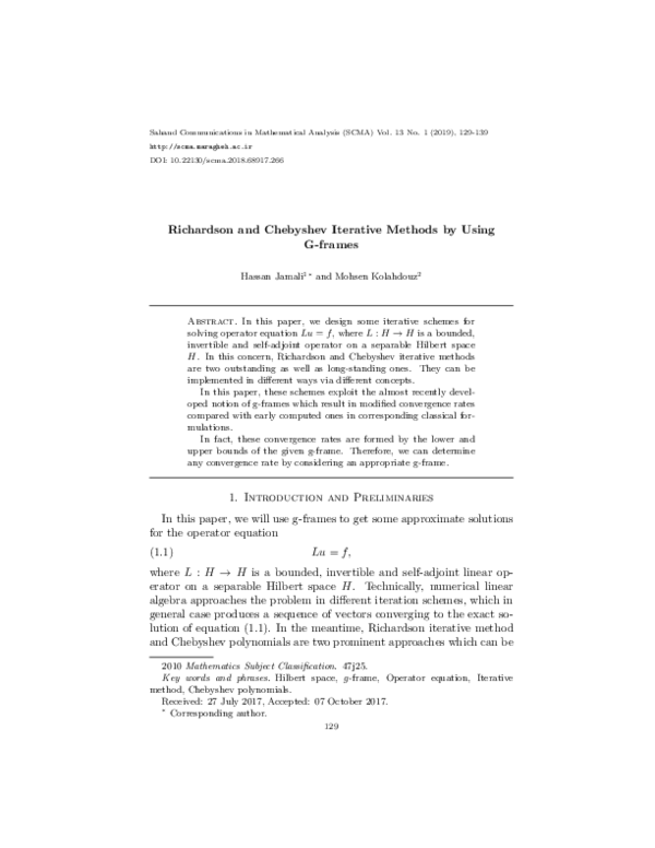 (PDF) Richardson and Chebyshev Iterative Methods by Using G-frames ...
