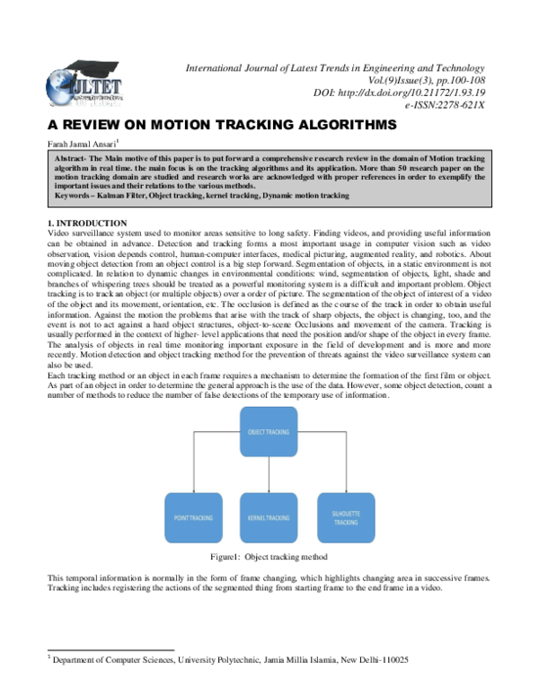 (PDF) A Review on Motion Tracking Algorithms