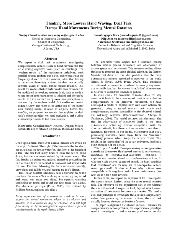 (PDF) Thinking More Lowers Hand Waving: Dual Task Damps Hand Movements ...