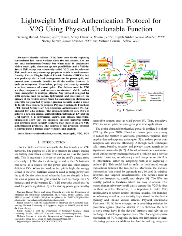 (PDF) Lightweight Mutual Authentication Protocol for V2G Using Physical ...
