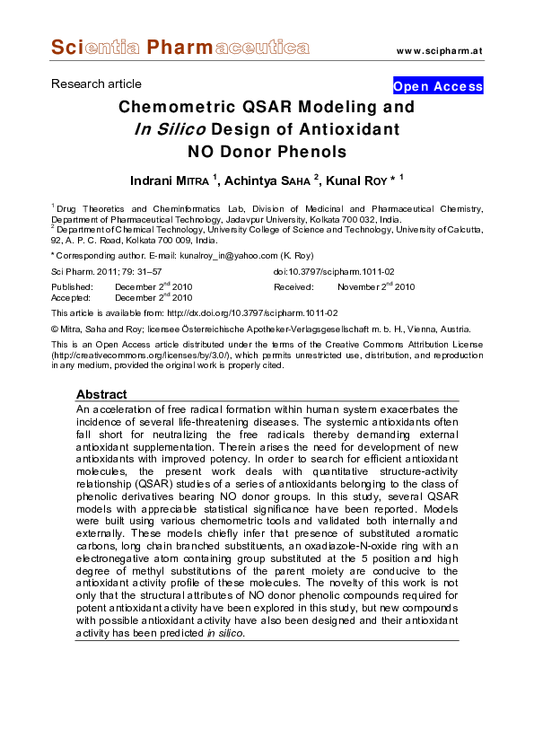 (PDF) Chemometric QSAR modeling and in silico design of antioxidant NO ...