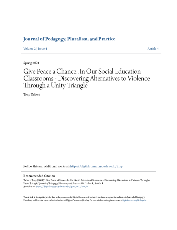 (PDF) Give Peace a Chance...In Our Social Education Classrooms ...