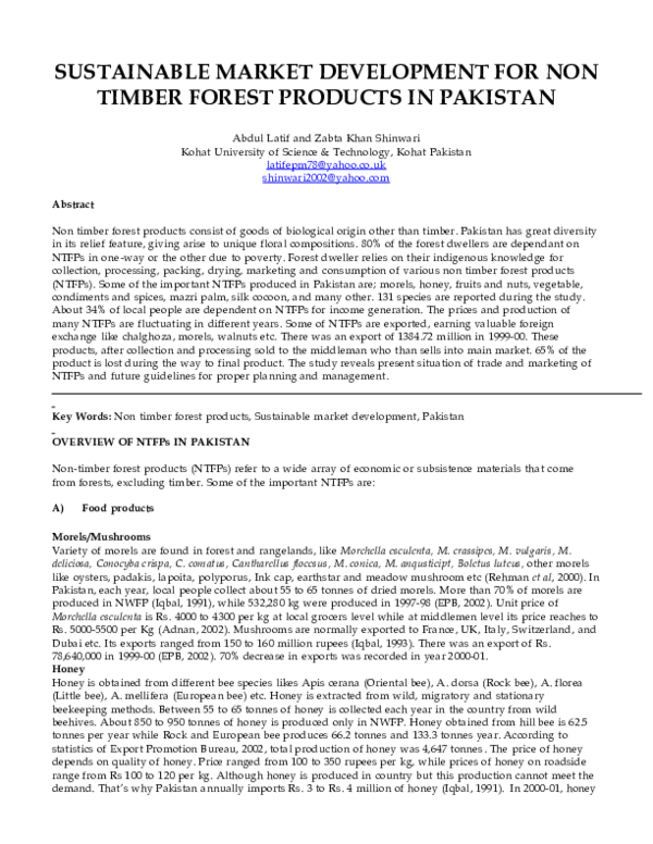 (PDF) Sustainable Market Development for Non Timber Forest Products in ...