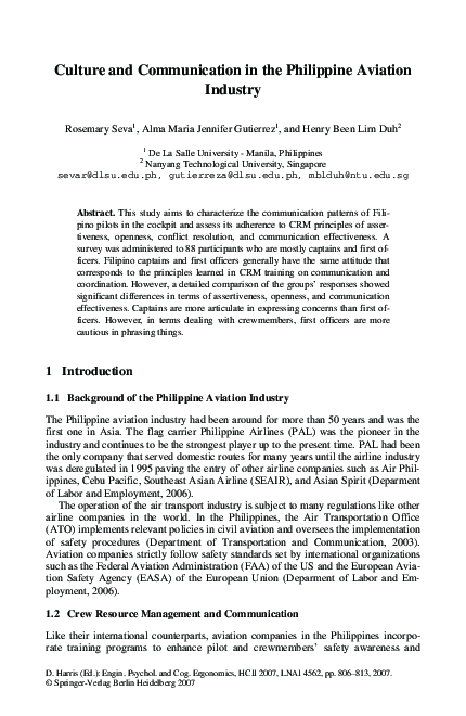 (PDF) Culture and Communication in the Philippine Aviation Industry
