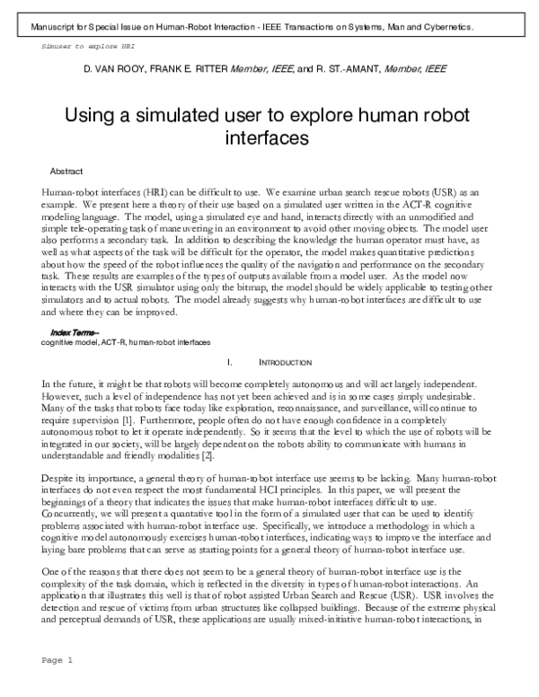 (PDF) Using a simulated user to explore human robot interfaces