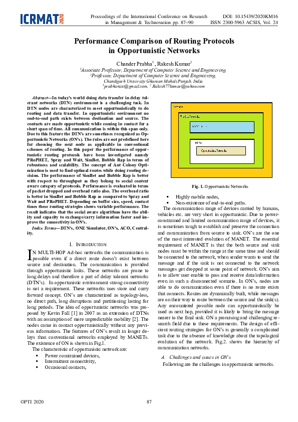 (PDF) Performance Comparison of Routing Protocols in Opportunistic Networks