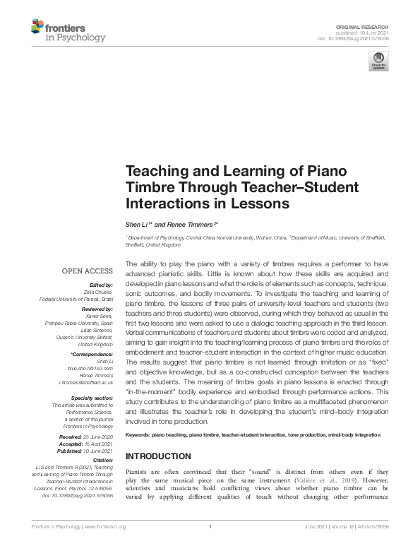 (PDF) Teaching and Learning of Piano Timbre Through Teacher-Student ...
