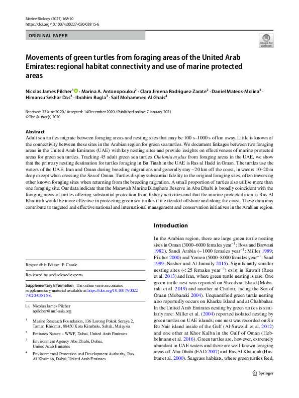 (PDF) Movements of green turtles from foraging areas of the United Arab ...