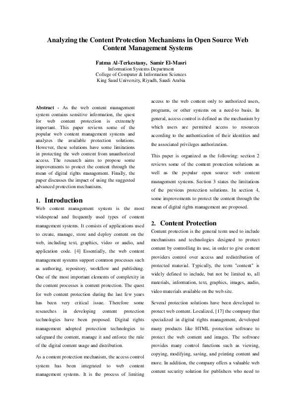 (PDF) Analyzing the Content Protection Mechanisms in Open Source Web ...