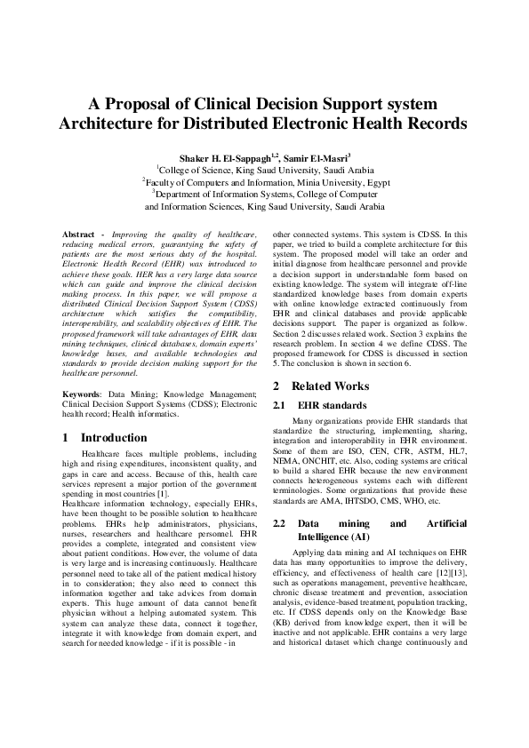 (PDF) A Proposal of Clinical Decision Support system Architecture for ...