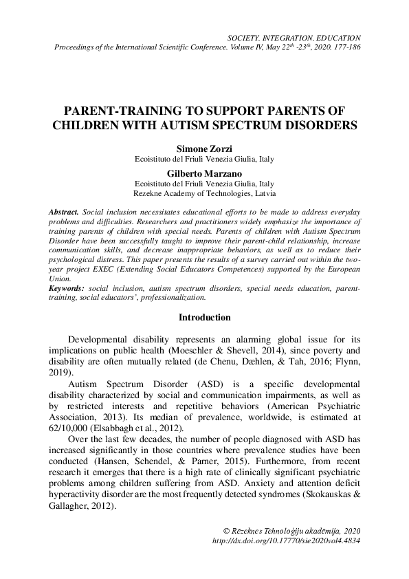 (PDF) Parent-Training to Support Parents of Children with Autism ...
