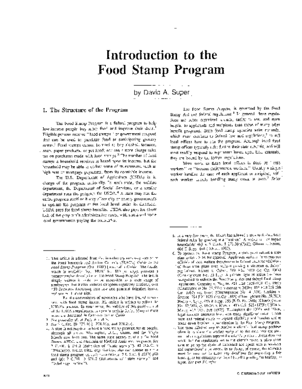 (PDF) Introduction to the Food Stamp Program