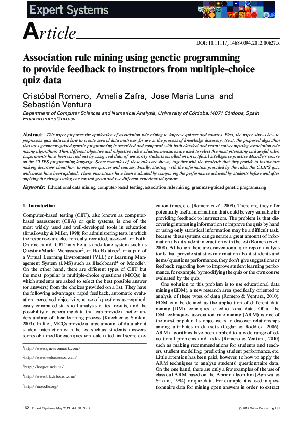 (PDF) Association rule mining using genetic programming to provide ...