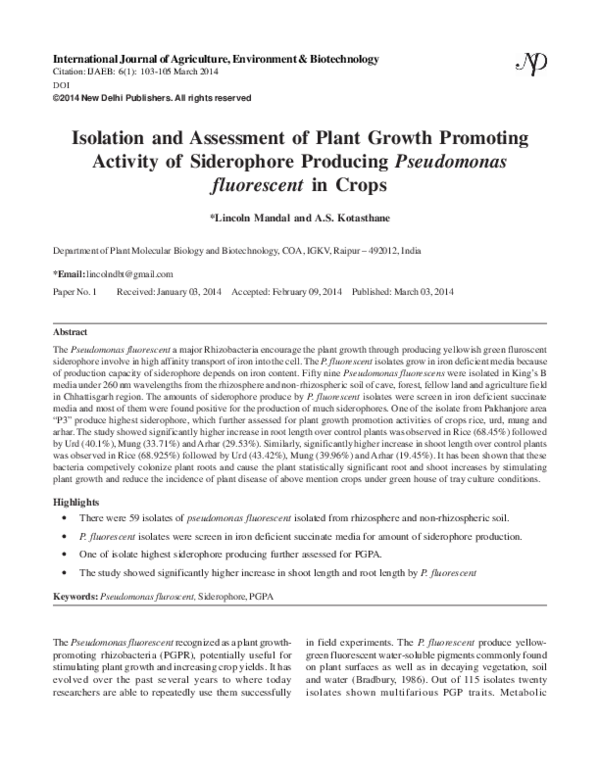 (PDF) Isolation and Assessment of Plant Growth Promoting Activity of ...