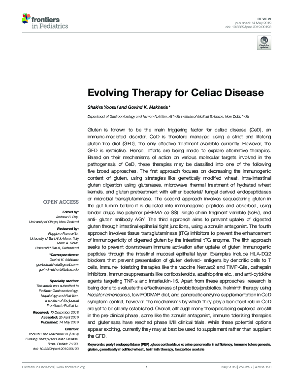 (PDF) Evolving Therapy for Celiac Disease