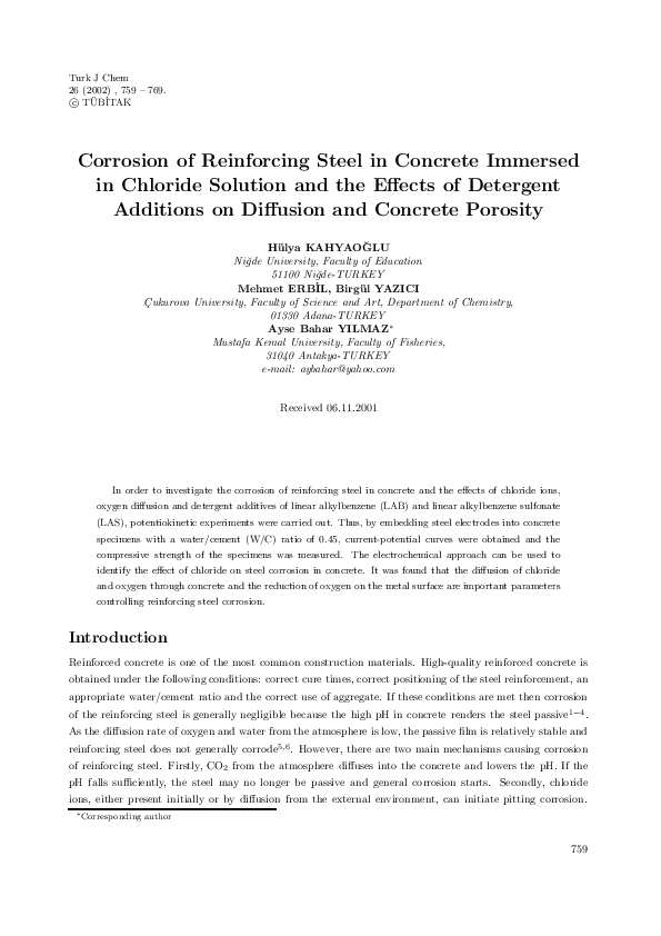 (PDF) Corrosion of Reinforcing Steel in Concrete Immersed in Chloride ...