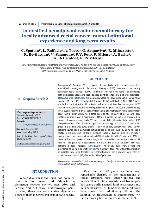 (PDF) Intensified neoadjuvant radio-chemotherapy for locally advanced ...