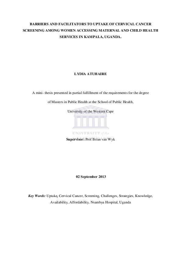 (PDF) Barriers and facilitators to uptake of cervical cancer screening ...