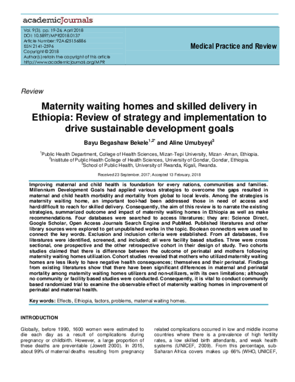 (PDF) Maternity waiting homes and skilled delivery in Ethiopia Review