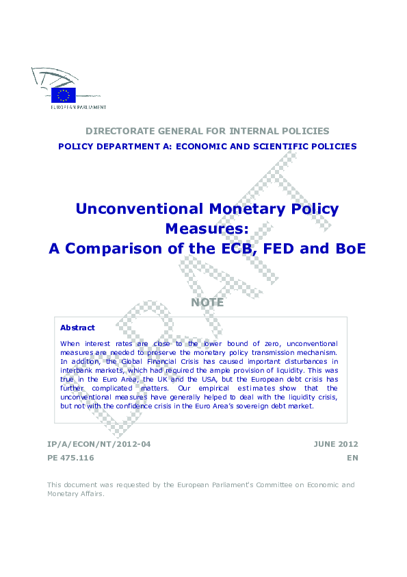 (PDF) Unconventional Monetary Policy Measures:A Comparison of the ECB ...