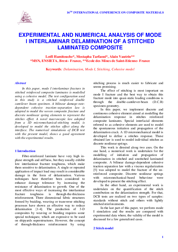 (PDF) Experimental and numerical analysis of mode I interlaminair ...