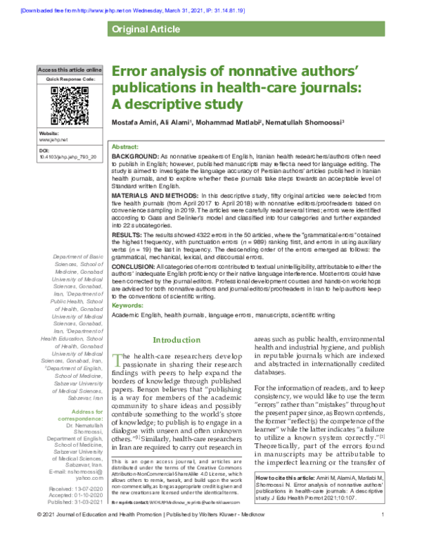 (PDF) Error analysis of nonnative authors’ publications in health-care ...