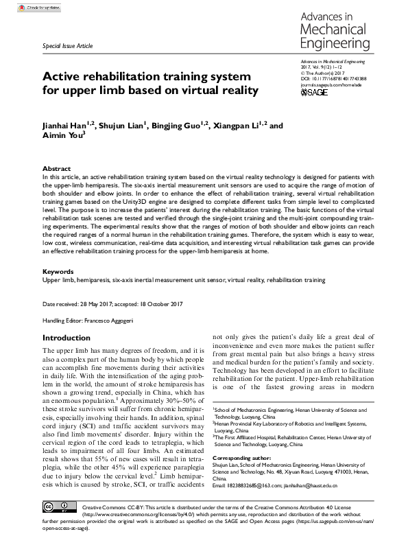 (PDF) Active rehabilitation training system for upper limb based on ...