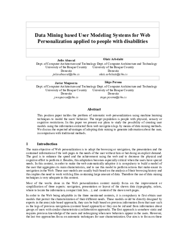 (PDF) Data Mining based User Modeling Systems for Web Personalization ...