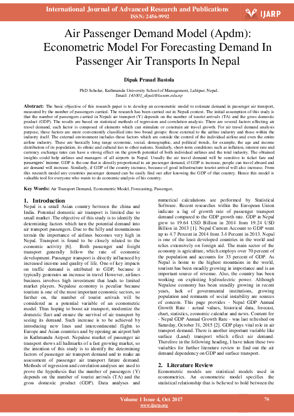 (PDF) Air Passenger Demand Model ( Apdm ) : Econometric Model For ...