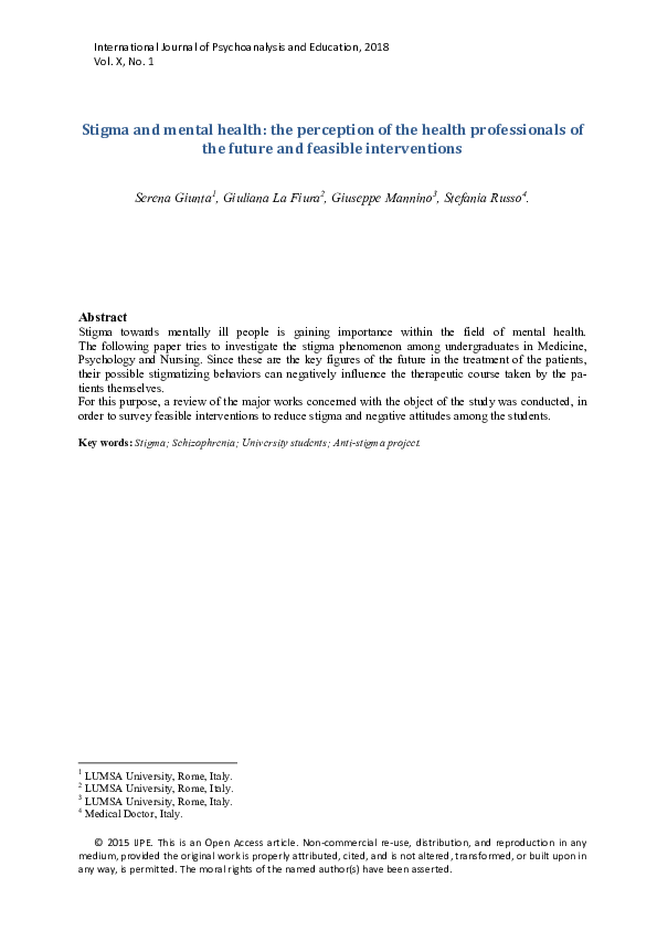 (PDF) Stigma and mental health: the perception of the health ...