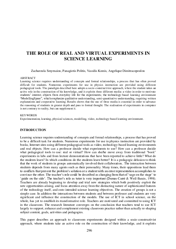 (PDF) The role of real and virtual experiments in science learning
