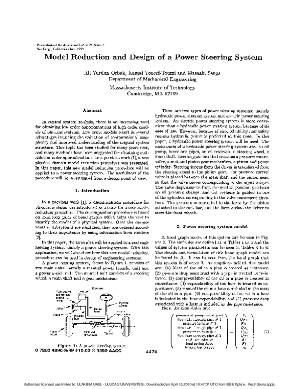 (PDF) Model reduction and design of a power steering system