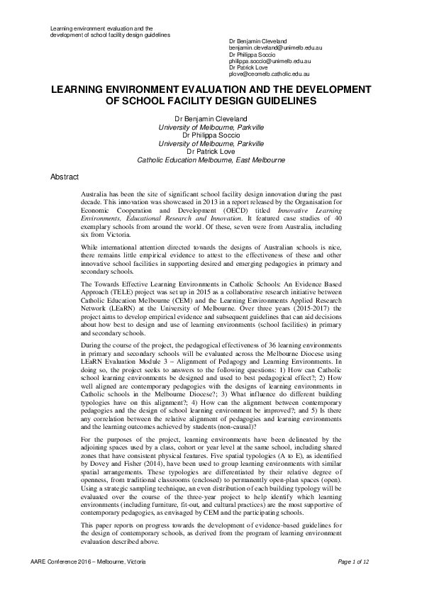 (PDF) Learning environment evaluation and the development of school ...