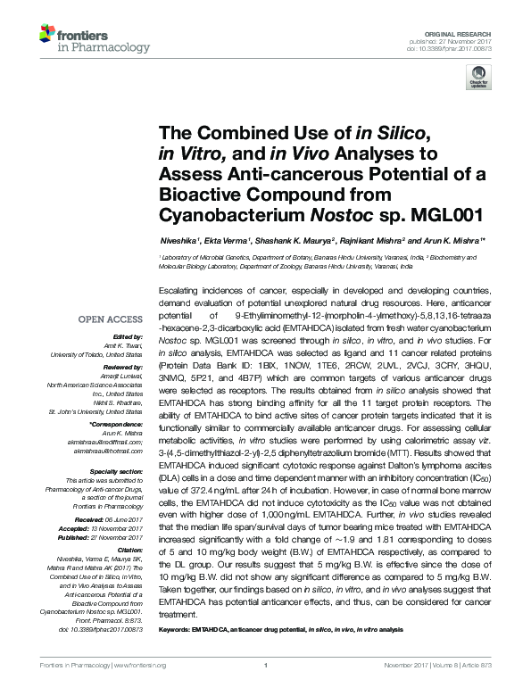 (PDF) The Combined Use of in Silico, in Vitro, and in Vivo Analyses to ...
