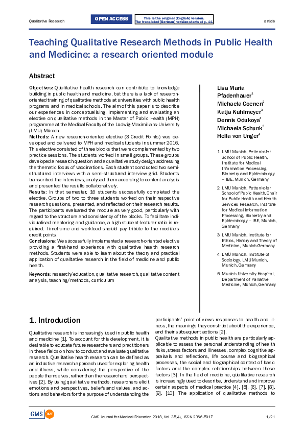 (PDF) Teaching Qualitative Research Methods in Public Health and ...
