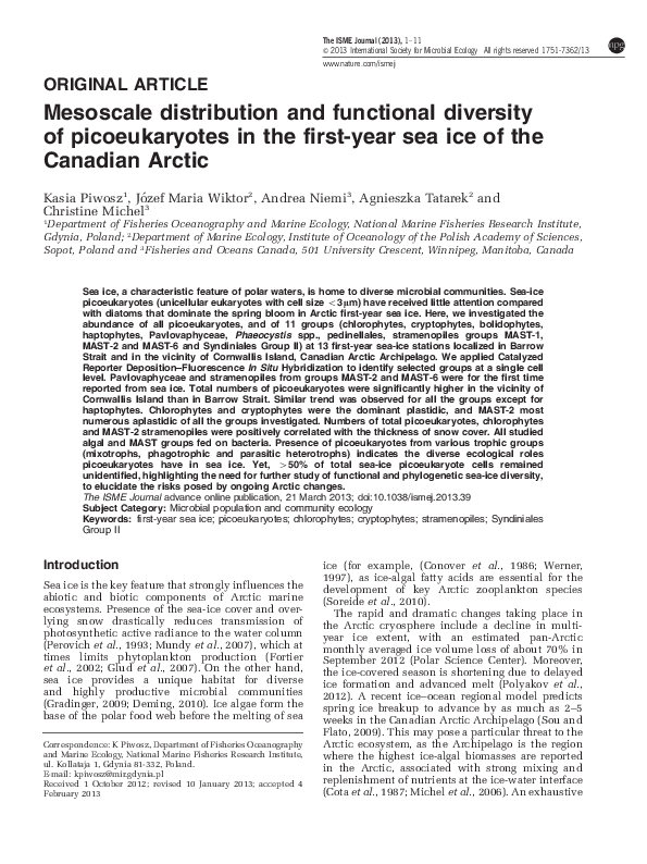 (PDF) Mesoscale distribution and functional diversity of picoeukaryotes ...