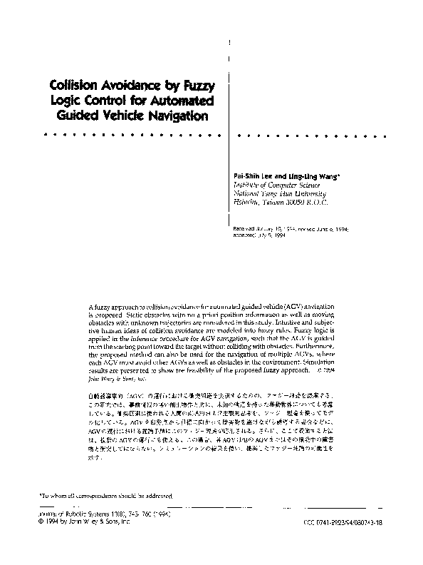 (PDF) Collision avoidance by fuzzy logic control for automated guided ...