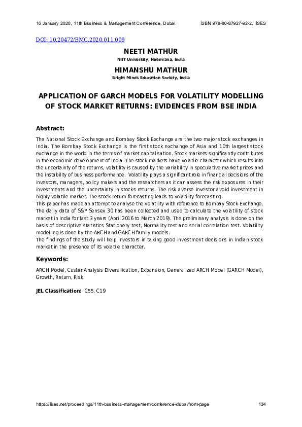 (PDF) Application of Garch Models for Volatility Modelling of Stock ...