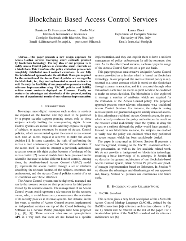 (PDF) Blockchain Based Access Control Services