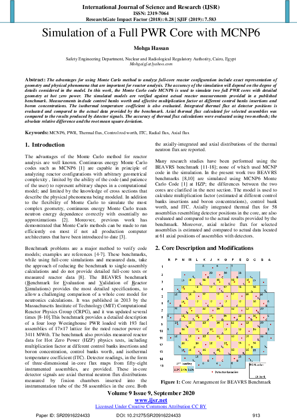 (PDF) Simulation of a Full PWR Core with MCNP6
