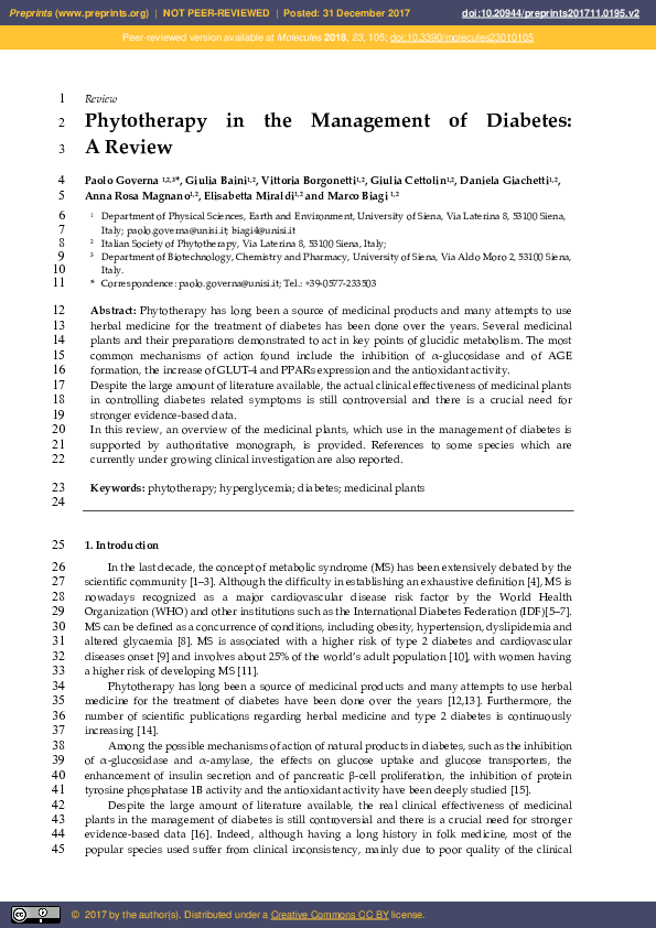 (PDF) Phytotherapy in the Management of Diabetes : 2 A Review 3