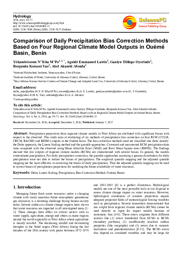 (PDF) Comparison of Daily Precipitation Bias Correction Methods Based ...