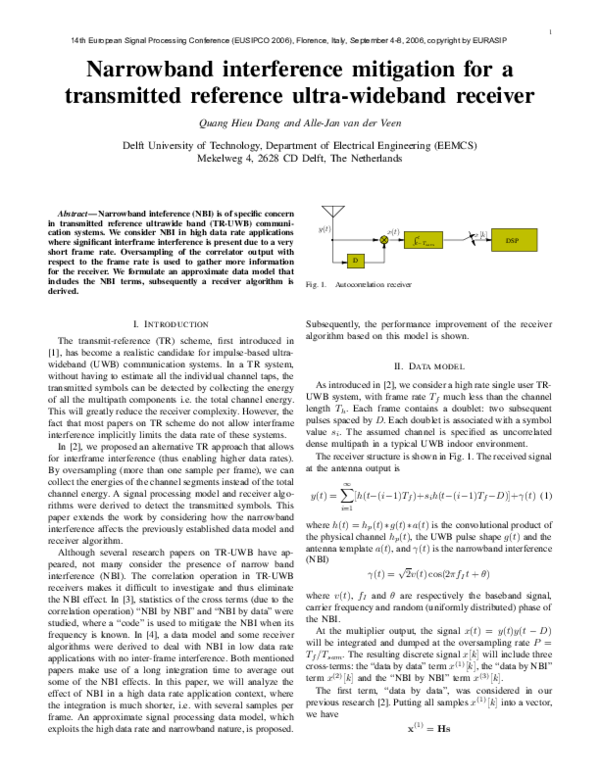 (PDF) Narrowband interference mitigation for a transmitted reference ...